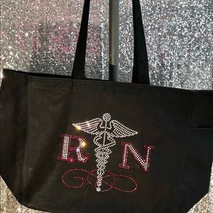 Bling Nurse Tote (RN) Red and Clear Rhinestones